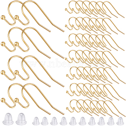 300Pcs Brass Earring Hooks, Ear Wire, with 300Pcs Plastic Ear Nuts, Golden, 4~22x4~11x0.75~4mm, Hole: 1mm(KK-SP0001-35G)