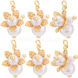 10Pcs ABS Plastic Imitation Pearl Pendants, with Real 18K Gold Plated Brass Findings, Flower, Creamy White, 21x14x2mm, Hole: 2mm(KK-BBC0009-58)