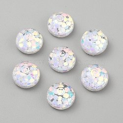 Transparent Resin Cabochons, Half Round, with Paillette, Faceted, White, 16x9.5mm(RESI-WH0038-47C)