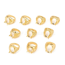 Long-Lasting Plated Brass Finger Ring Components, 4 Claw Prong Ring Settings, Mixed Style, Golden, Size 7~9, 17~19mm, tray: 14~22x12~15mm, fit for 1.5mm rhinestone(KK-D160-03G)