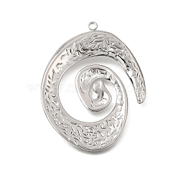 304 Stainless Steel Pendants, Hammered Spiral Charms, Stainless Steel Color, 40x31x2.5mm, Hole: 1.8mm(SA-CBAD9BF-02P)
