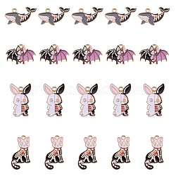 20Pcs 4 Style Halloween Alloy Enamel Pendants, Golden, Cat & Rabbit & Bat & Shark, Mixed Color, 28x16mm, 5pcs/style(JX180A)