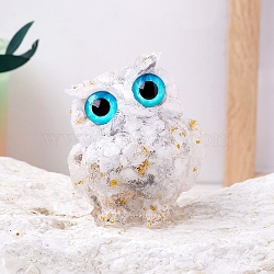 Resin Owl Display Decoration, with Natural Howlite Chips inside Statues for Home Office Decorations, 50x60mm(PW-WG50315-01)