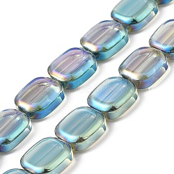 Transparent Electroplate Glass Bead Strands, Rainbow Plated, Rectangle, Dark Sea Green, 12x10x4.5mm, Hole: 1mm, about 55pcs/strand, 25.98''(66cm)(EGLA-P049-02A-FR05)