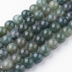 Natural Moss Agate Bead Strands, Round, 8~8.5mm, Hole: 1mm, about 45~47pcs/strand, 14.9 inch(38cm)(G-G735-62-8mm)