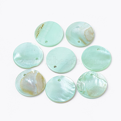 Freshwater Shell Pendants, Dyed, Flat Round, Pale Turquoise, 16x1.5~2mm, Hole: 1.4mm(SHEL-Q020-03E)