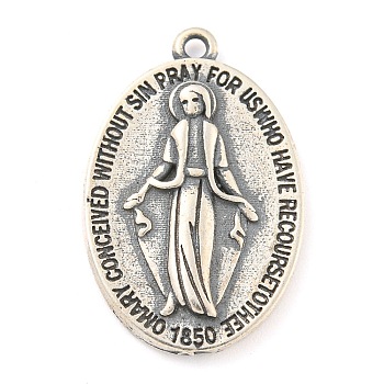 925 Thai Sterling Silver Religious Medal Pendants, Holy Virgin Mary Charms with 925 Stamp, Antique Silver, 23x15x2mm, Hole: 1.5mm