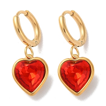 PVD Vacuum Plating 304 Stainless Steel Hoop Earrings, with Rhinestone, Heart, Siam, 26x10mm