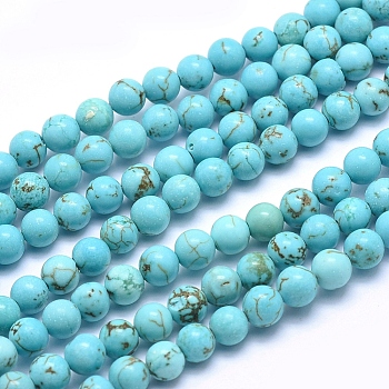 Natural Howlite Beads Strands, Dyed & Heated, Round, Medium Turquoise, 6mm, Hole: 1mm, about 64pcs/strand, 15.7 inch(40cm)