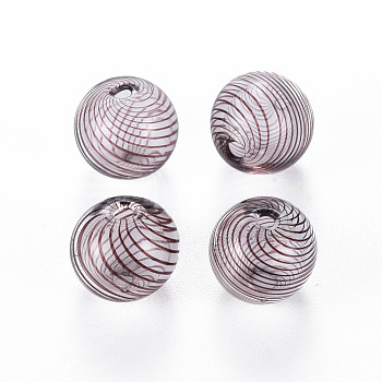 Transparent Handmade Blown Glass Globe Beads, Stripe Pattern, Round, Sienna, 12.5~13.5mm, Hole: 1.2~2mm