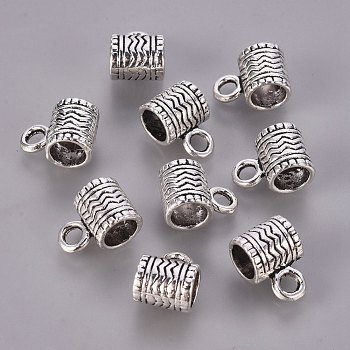 Tibetan Style Alloy Tube Bails, Loop Bails, Bail Beads, Cadmium Free & Lead Free, Column, Antique Silver, 9x8mm, Hole: 3mm