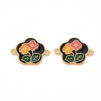 Brass Enamel Links Connectors, Cadmium Free & Nickel Free & Lead Free, Flower, Real 16K Gold Plated, 13x17.5x3mm, Hole: 1.4mm