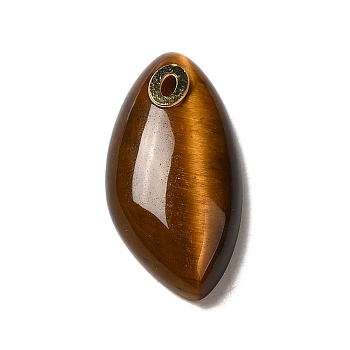 Natural Tiger Eye Pendants, with Golden Plated 304 Stainless Steel Findings, Horse Eye Charms, 25x12.5~13x5.5mm, Hole: 2x1mm