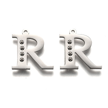 304 Stainless Steel Letter Pendant Rhinestone Settings, Letter.R, 15.5x15x1.5mm, Hole: 1.2mm, Fit of: 1.6mm rhinestone