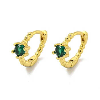 Brass Micro Pave Cubic Zirconia Hoop Earring, Real 18K Gold Plated, Green, 13x5mm