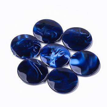 Acrylic Beads, Imitation Gemstone Style, Flat Round, Dark Blue, 32x6mm, Hole: 1.6mm, about 140pcs/500g