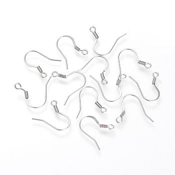 304 Stainless Steel French Earring Hooks, with Horizontal Loop, Flat Earring Hooks, Stainless Steel Color, 16~19x16x2mm, Hole: 2mm, 22 Gauge, Pin: 0.6mm