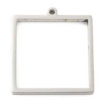 Non-Tarnish 304 Stainless Steel Laser Cut Pendants, Square Charm, Stainless Steel Color, 31x28x3mm, Hole: 2mm