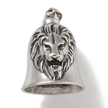 304 Stainless Steel Big Pendants, Hanging Bell Charm, Lion, 34x26x33mm, Hole: 8X4mm