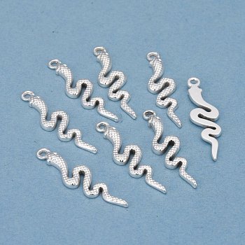 304 Stainless Steel Pendants, Snake, Silver, 31x8x2.3mm, Hole: 1.8mm