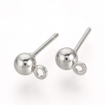 Iron Ball Stud Earring Findings, with Loop, Stainless Steel Color, 15x4mm, Hole: 1mm, Pin: 0.8mm