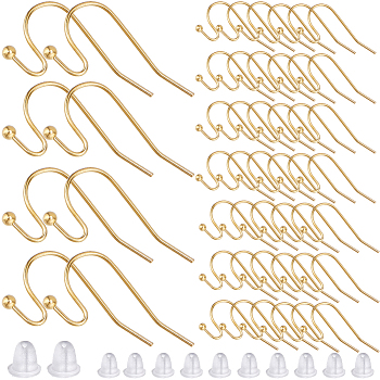 300Pcs Brass Earring Hooks, Ear Wire, with 300Pcs Plastic Ear Nuts, Golden, 4~22x4~11x0.75~4mm, Hole: 1mm