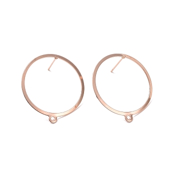 201 Stainless Steel Stud Earring Findings, with Horizontal Loop and 316 Stainless Steel Pin, Ring, Real Rose Gold Plated, 27.5x25mm, Hole: 1.4mm, Pin: 0.7mm