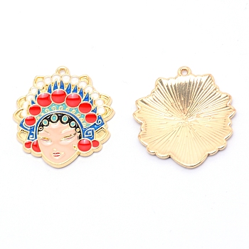 Alloy Enamel Pendants, Jewelry pendants, Beijing Opera Face, Colorful, Light Gold, 26x24x2mm, Hole: 1mm