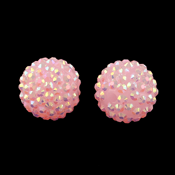 AB-Color Resin Rhinestone Beads, with Acrylic Round Beads Inside, for Bubblegum Jewelry, Pink, 14x12mm, Hole: 2~2.5mm