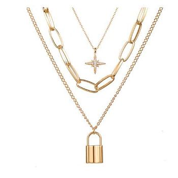 Alloy Pendant Layered Chain Necklaces for Women, Golden, Star, 17.72 inch(45cm)