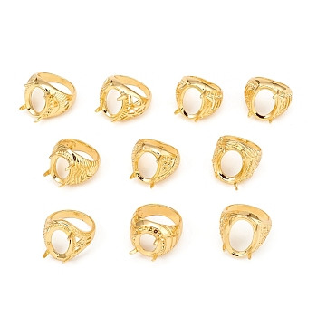 Long-Lasting Plated Brass Finger Ring Components, 4 Claw Prong Ring Settings, Mixed Style, Golden, Size 7~9, 17~19mm, tray: 14~22x12~15mm, fit for 1.5mm rhinestone