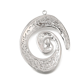 304 Stainless Steel Pendants, Hammered Spiral Charms, Stainless Steel Color, 40x31x2.5mm, Hole: 1.8mm