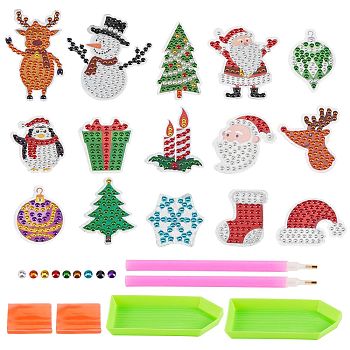 2 Sets 2 Style Christmas Theme DIY Diamond Painting Stickers Kits For Kids, with Rhinestones and Diamond Painting Tools, Mixed Color, 1 set/style