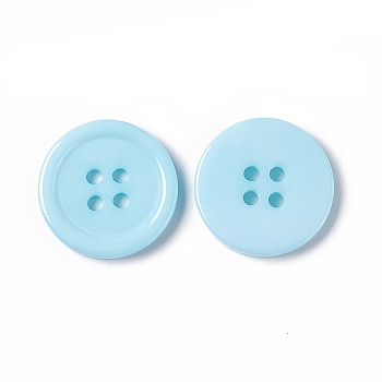 Resin Buttons, Dyed, Flat Round, Cyan, 20x3mm, Hole: 2mm, 195pcs/bag