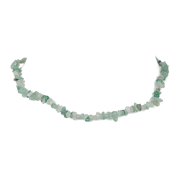 Natural Green Aventurine Chip Beaded Necklace, Stainless Steel Color, 15.94~15.98 inch(40.5~40.6cm)