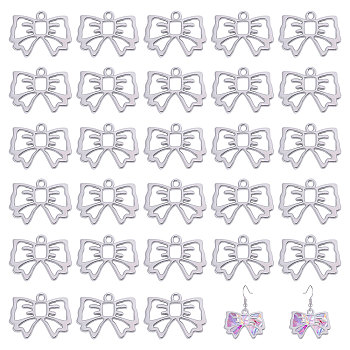 30Pcs Zinc Alloy Open Back Bezel Pendant, For DIY UV Resin, Epoxy Resin, Pressed Flower Jewelry, Bowknot, Silver, 18x24x1.5mm, 30pcs