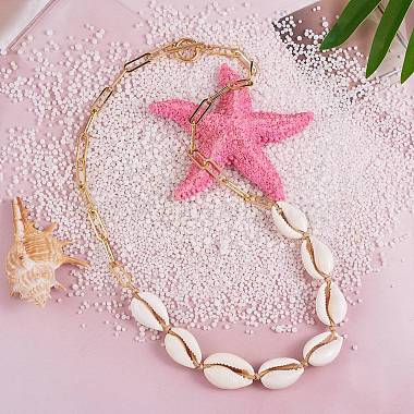 Collier pendentif en perles de cauris naturelles avec chaînes à trombones pour femmes(NJEW-SW00008)-2