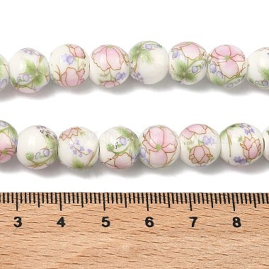 手作り花柄陶器セラミックビーズ連売り(PORC-M007-10mm-07)-3