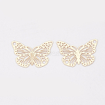 Brass Links connectors, Etched Metal Embellishments, Long-Lasting Plated, Cadmium Free & Nickel Free & Lead Free, Butterfly, Golden, 13x19x0.3mm, Hole: 1.4mm(KKC-S001-004KC)