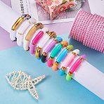 Chunky Curved Tube Beads Stretch Bracelets Set, Acrylic & CCB Plastic Beads Bracelets for Women, Mixed Color, Inner Diameter: 2~2-1/8 inch(5~5.5cm), 5pcs/set(BJEW-SW00016)