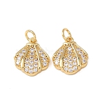 Brass Micro Pave Cubic Zirconia Charms, Cadmium Free & Lead Free, Rack Plating, Long-Lasting Plated, with Jump Ring, Real 18K Gold Plated, Shell Shape, 14x13x3.5mm, Hole: 3.5mm(KK-C143-32A-G)