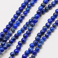 Natural Gemstone Lapis Lazuli Round Beads Strands, Grade AB, 2mm, Hole: 0.8mm, about 184pcs/strand, 16 inch(X-G-A130-2mm-28)