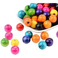 Round Wood Beads, Mixed Color, 14x13mm, Hole: 4mm, about 100pcs/box(WOOD-PH0008-02)