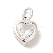 925 Sterling Silver Cubic Zirconia Heart Charms with Jump Rings, Silver Color Plated, Clear, 9.5x7.5x3.5mm, Hole: 3mm(FIND-U013-10S-05)