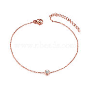SHEGRACE Classic 925 Sterling Silver Anklet, with Flat Round Grade AAA Cubic Zirconia, Craved with S925, Rose Gold, 8-1/4 inch(21cm)(JA40A)
