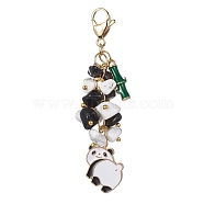 Panda Alloy Enamel Pendant Decorations, Natural Obsidian & Synthetic White Howlite Chip Beads and 304 Stainless Steel Lobster Claw Clasps Charms, White, 65mm(HJEW-JM01275-01)