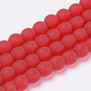 Transparent Glass Beads Strands, Frosted, Round, Red, 8mm, Hole: 1.5mm, about 42pcs/strand, 11.8 inch(X-GLAA-Q064-06-8mm)