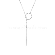 SHEGRACE Rhodium Plated 925 Sterling Silver Lariat Necklace, with Ring and Bar Pendant, Platinum, 39.37 inch (100cm)(JN645A)