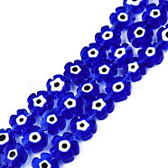 Handmade Evil Eye Lampwork Beads Strands, Flower, Blue, 7~9.5x7~9x2.5~3mm, Hole: 1mm, about 54pcs/strand, 16.14 inch(41cm)(LAMP-N029-018-02)