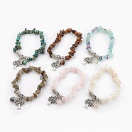 Natural Mixed Stone Beads Charm Bracelets, with Alloy Finding, 2 inch(5cm), 6pc/set(BJEW-JB03960)
